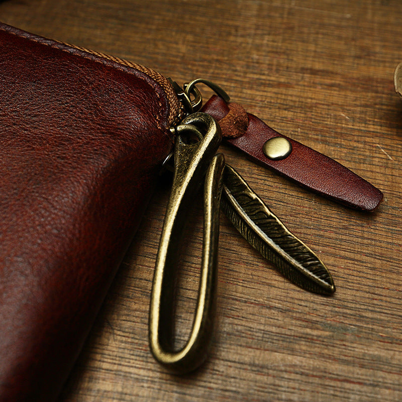 handmade cowhide mens leather key bag personality