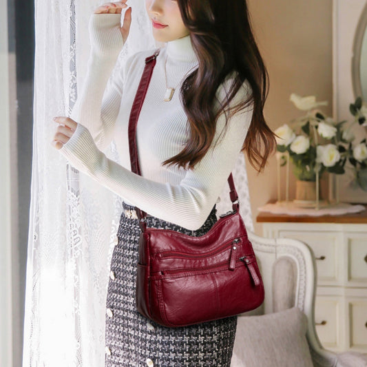 messenger bag shoulder washed soft leather middle aged and elderly versatile