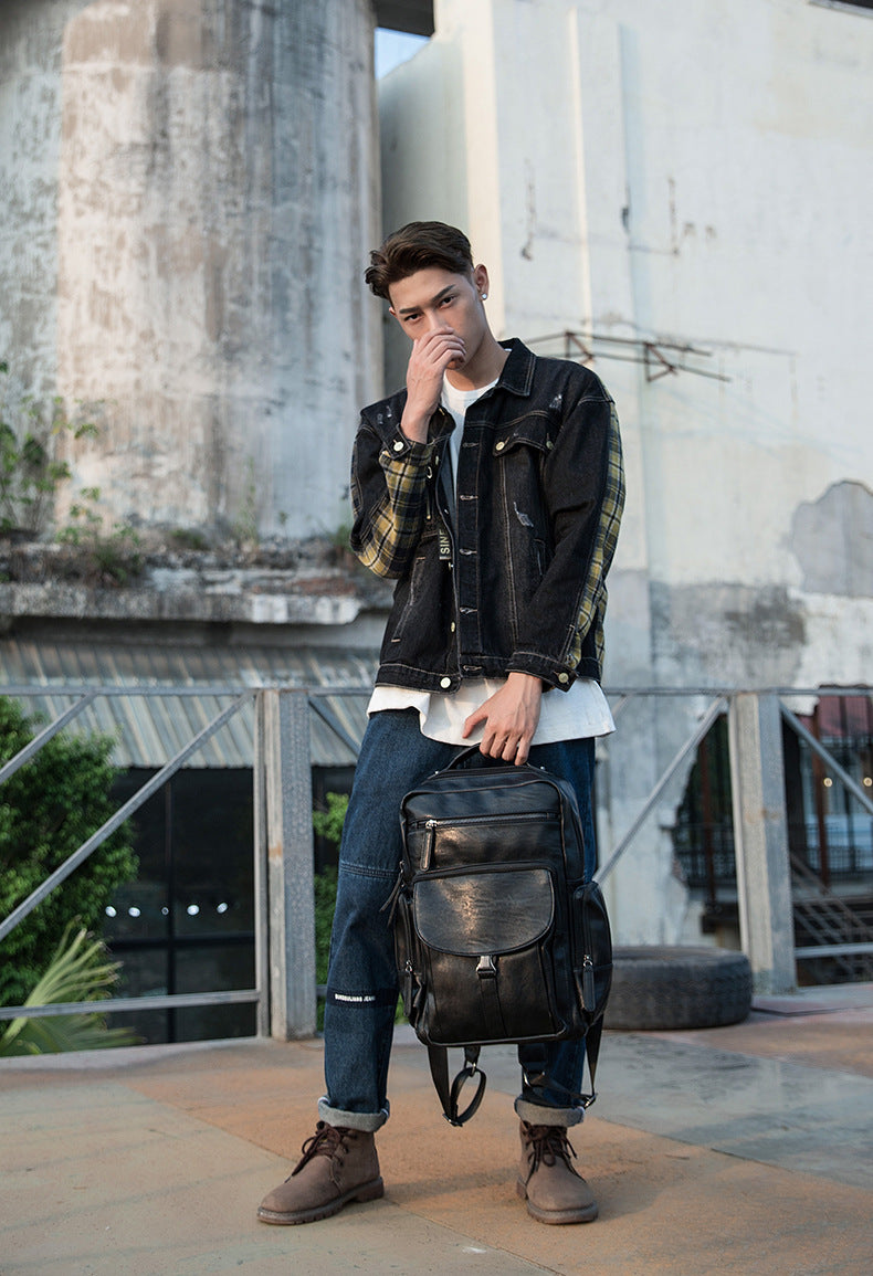 casual cowhide large capacity backpack mens dermal leather mens backpack schoolbag fashion