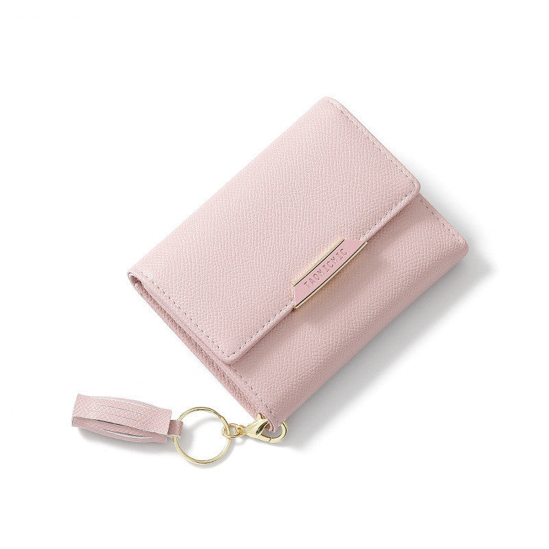 simple womens short wallet tassel small folding