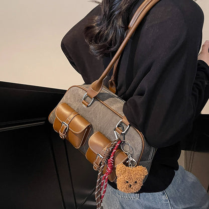 Retro Niche Color-block Commuter Handbag With A Chic Boston-style Underarm Design