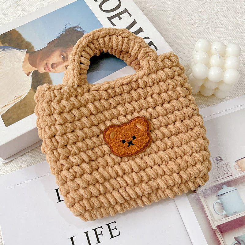 hand woven ice strip thread bear handbag