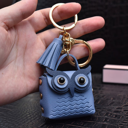 creative leather owl coin purse keychain