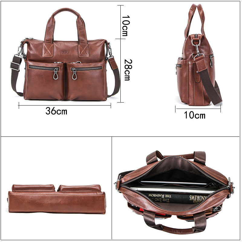 computer vegetable tanned leather portable briefcase casual leather mens bag