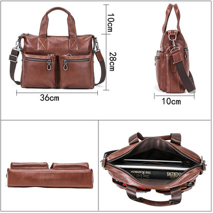 computer vegetable tanned leather portable briefcase casual leather mens bag