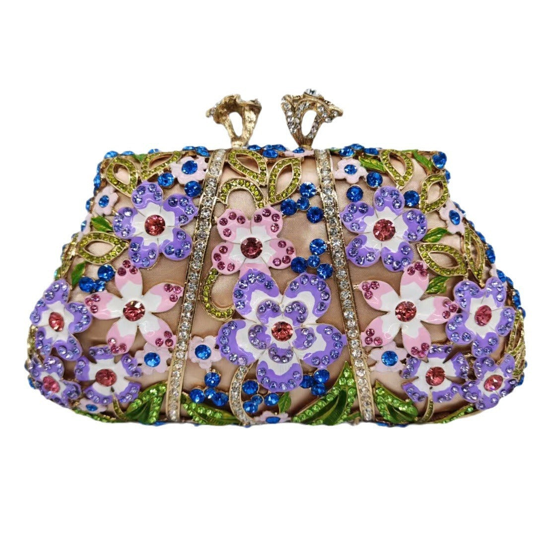 dripping oil diamond evening bag enamel color flower clutch