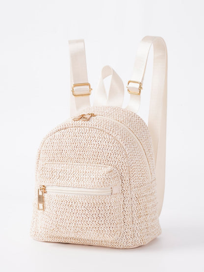 Ethnic Minorities Double Layer Zipper Casual Cool Backpack Straw Backpack