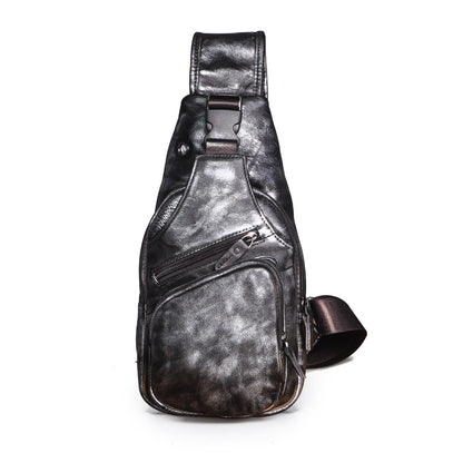 mens simple top layer cowhide chest bag