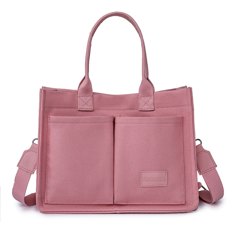 new canvas shoulder bag women large capacity multi pocket handbags casual crossbody shopper bags for students