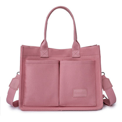 new canvas shoulder bag women large capacity multi pocket handbags casual crossbody shopper bags for students