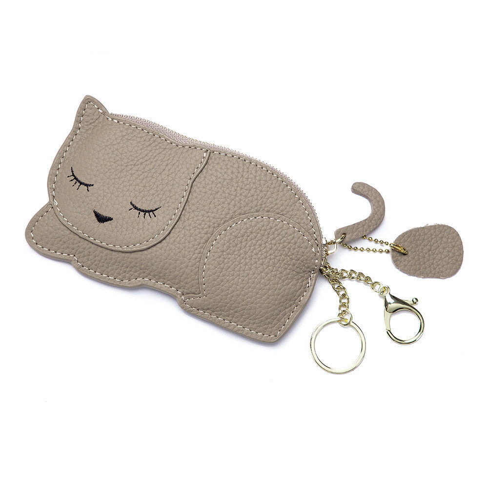 cat ultra thin coin purse genuine leather internet celebrity key bag