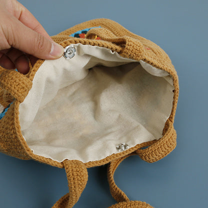 wool weaving check pattern shoulder bag