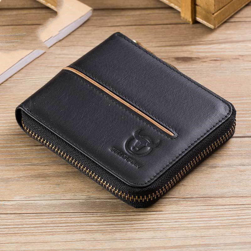 genuine leather mens horizontal multi card zipper