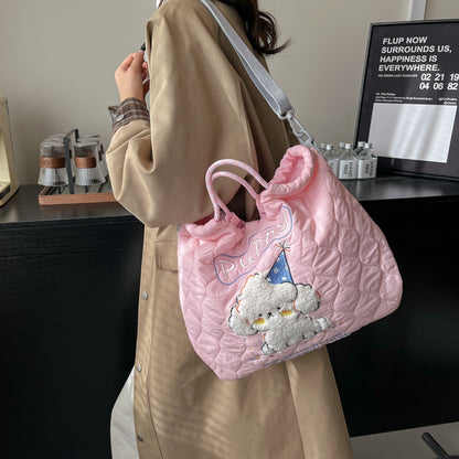 drawstring shoulder cute cartoon embroidery crossbody bag