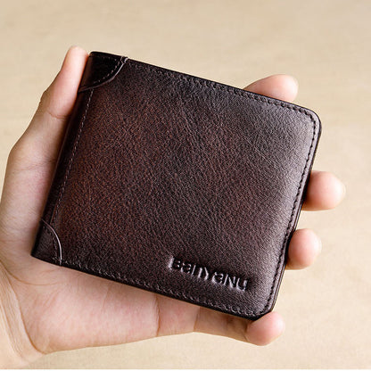 mens short leather large capacity leather horizontal wallet