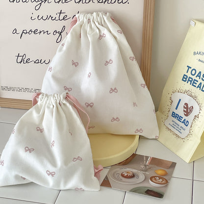 sweet bow print drawstring storage bag