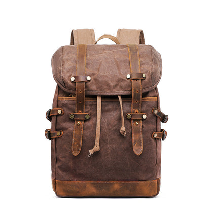 retro crazy horse leather casual canvas oil wax hiking backpack