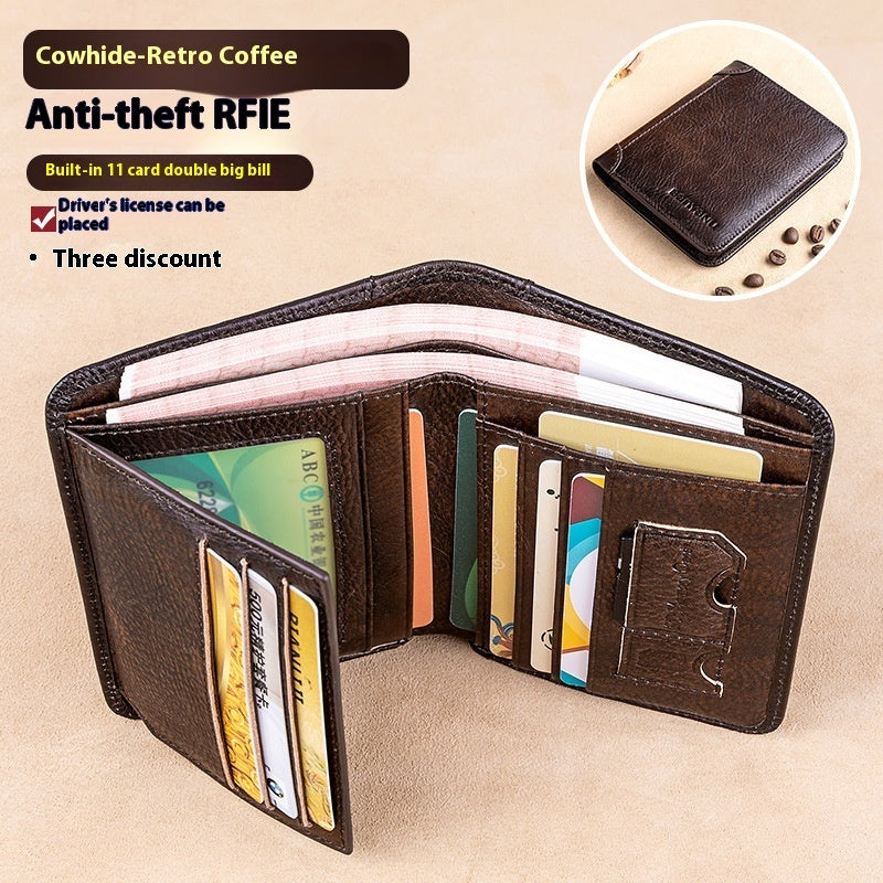 mens wallet rfid anti theft swiping ultra thin first layer cowhide