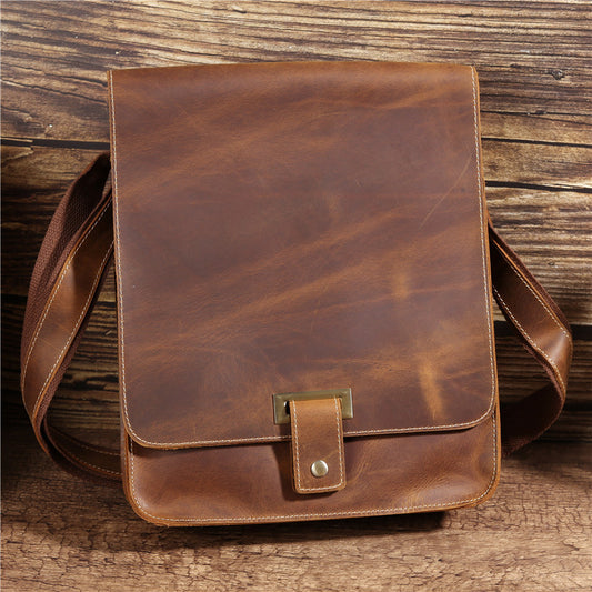 retro crazy horse leather mens shoulder messenger bag