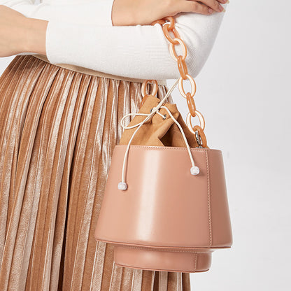 genuine leather womens original drawstring bucket fashion handheld versatile shoulder bag japanese style