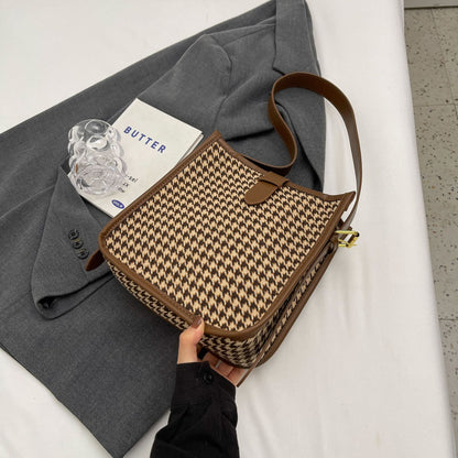 trendy all match houndstooth elegant shoulder bag