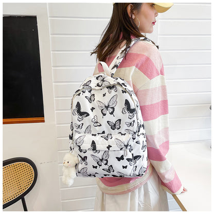 butterfly pattern korean high school student backpack women without pendant