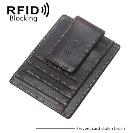 ultra thin anti magnetic rfid oil wax leather multifunctional wallet