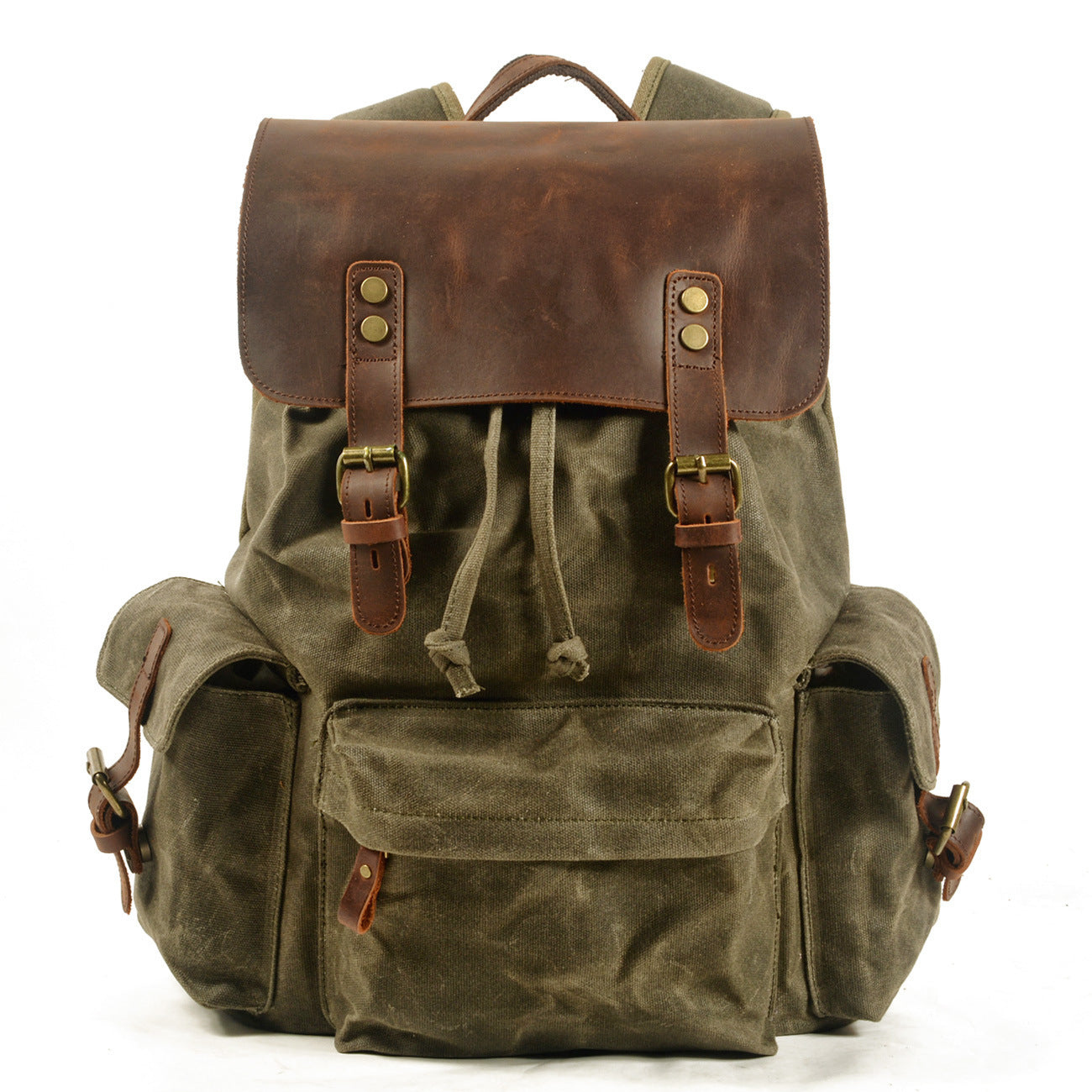 mens canvas casual backpack trendy computer oil wax matching hide bag fashion brand