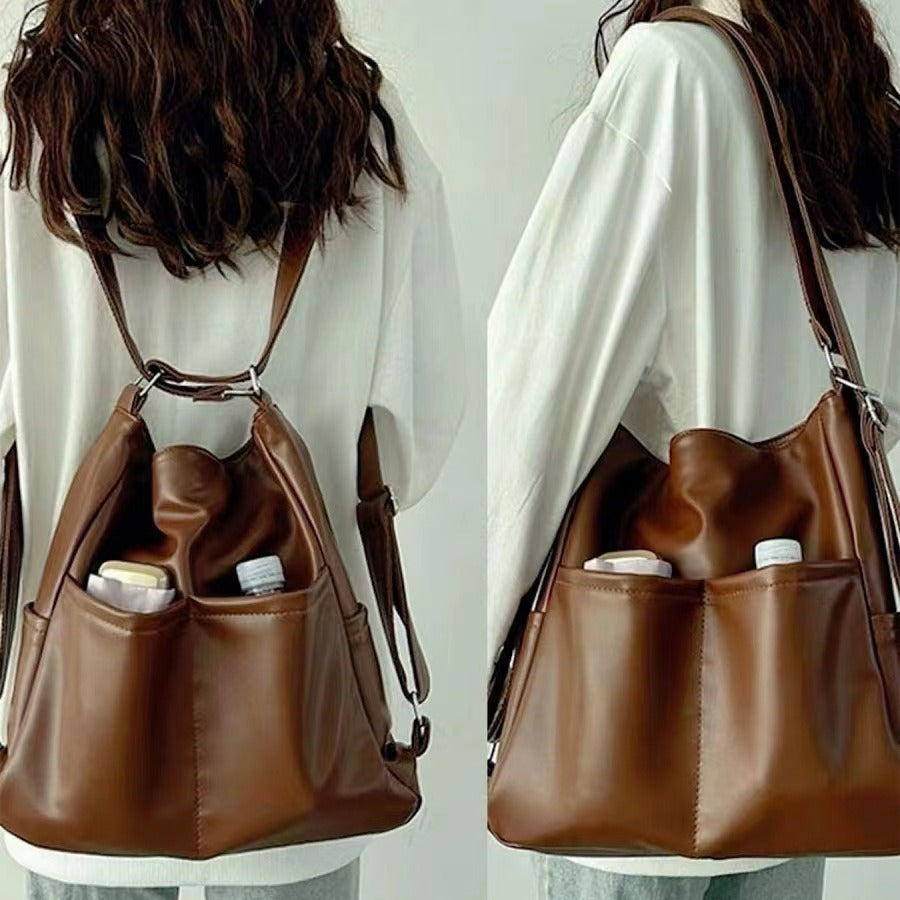 new soft leather large capacity three purpose commuter multifunctional backpack schoolbag