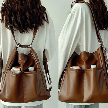 new soft leather large capacity three purpose commuter multifunctional backpack schoolbag