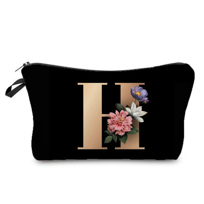 creative portable toiletry black background gold letter printing makeup storage bag