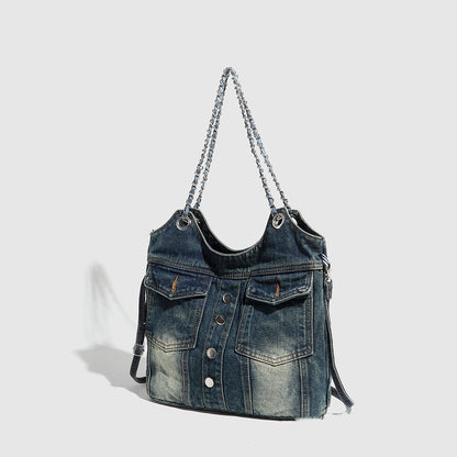 large capacity fashion jean bag retro underarm shoulder bag