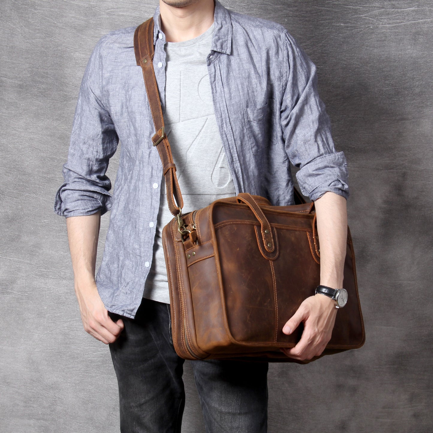 mens handmade leather laptop bag luggage