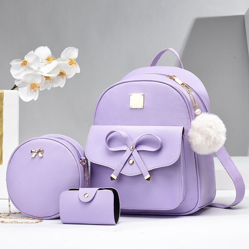 fashion womens bags pu bow composite bag young girl student cute shoulders backpack crossbody bags coin purse 3pcs set