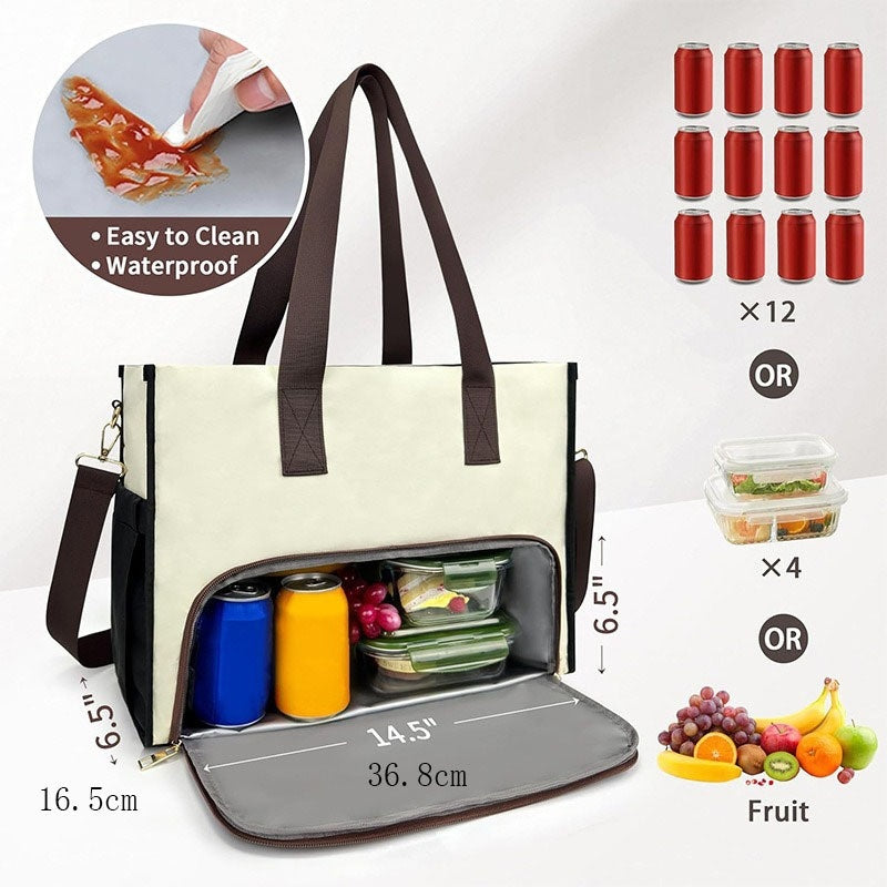 New Womens Oxford Fabric Bag Large Capacity Insulated Lunch Tote