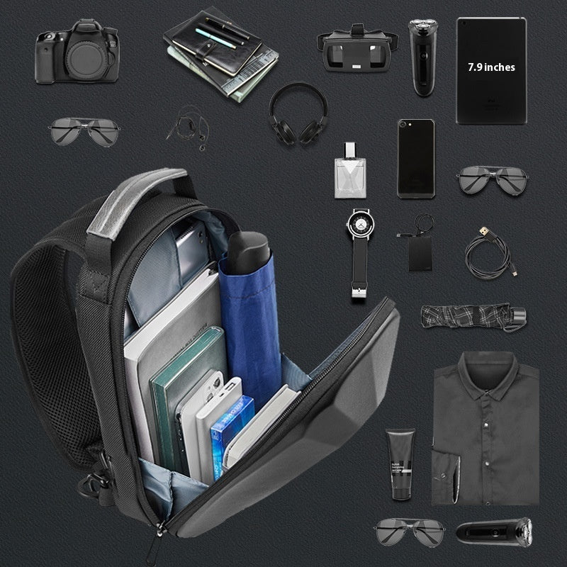 mens shoulder messenger multi functional fashion leisure crossbody hard shell chest bag