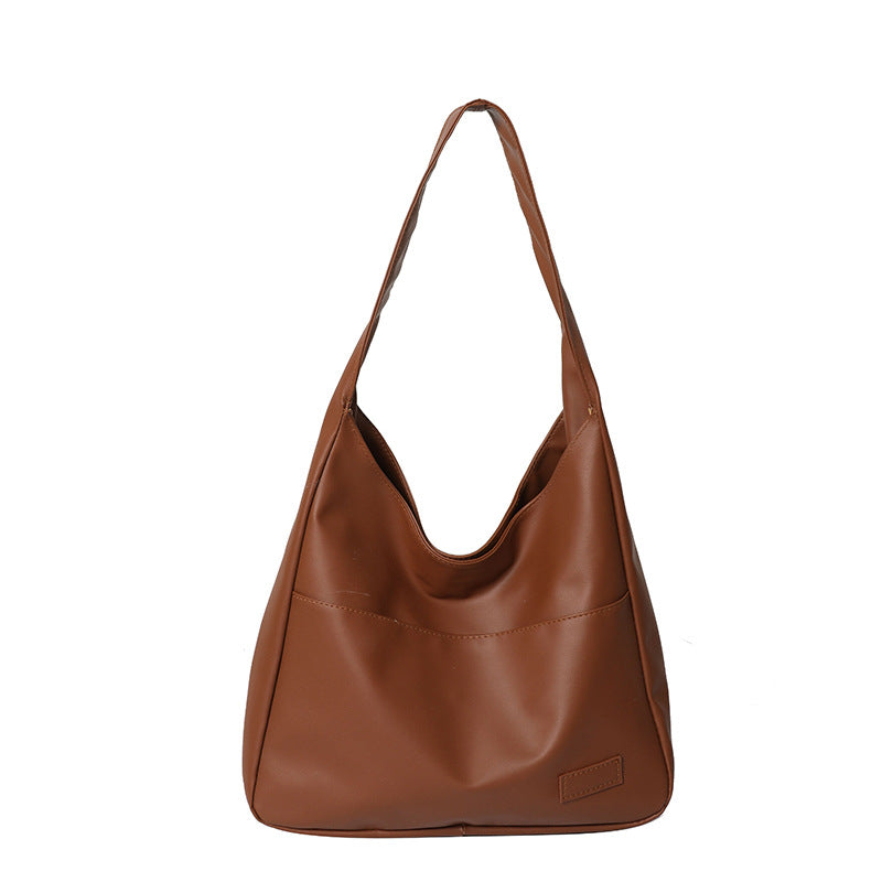 Large-Capacity Retro Solid-Color Textured Simple Casual Tote Bag