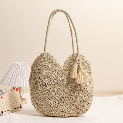 hollow tassel straw bag large capacity shoulder woven bag