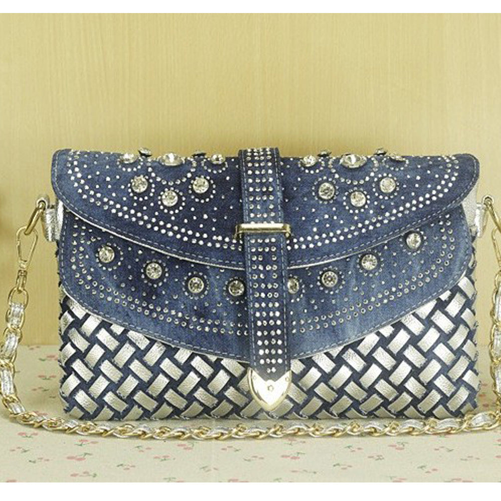 diamond denim one shoulder crossbody bag