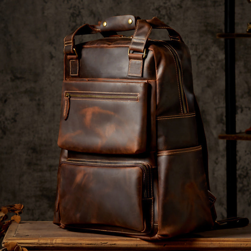 mens retro crazy horse leather backpack