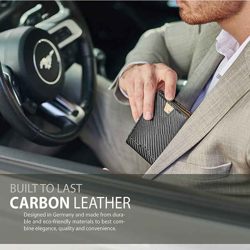 mens genuine leather carbon fiber wallet with multiple card slots