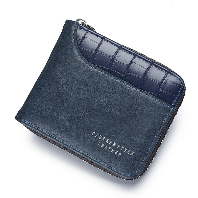 mens short wallet stitching stone pattern large capacity tri fold bag