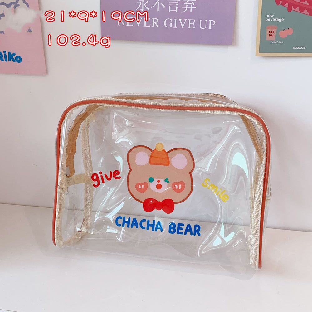 cute cha cha bear large capacity transparent travel cosmetic bag