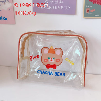 cute cha cha bear large capacity transparent travel cosmetic bag