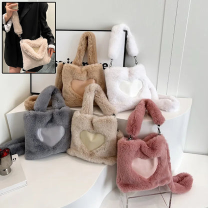 women fluffy shoulder bag top handle bag female autumn winter handbag plush tote girls fashion shopping bags handbags for women