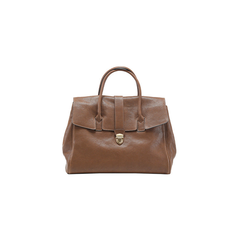 womens genuine leather retro large capacity commuter first layer vegetable tanned bag