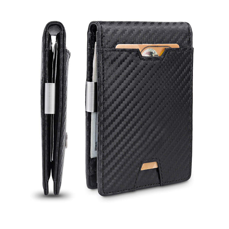 mens genuine leather carbon fiber wallet with multiple card slots