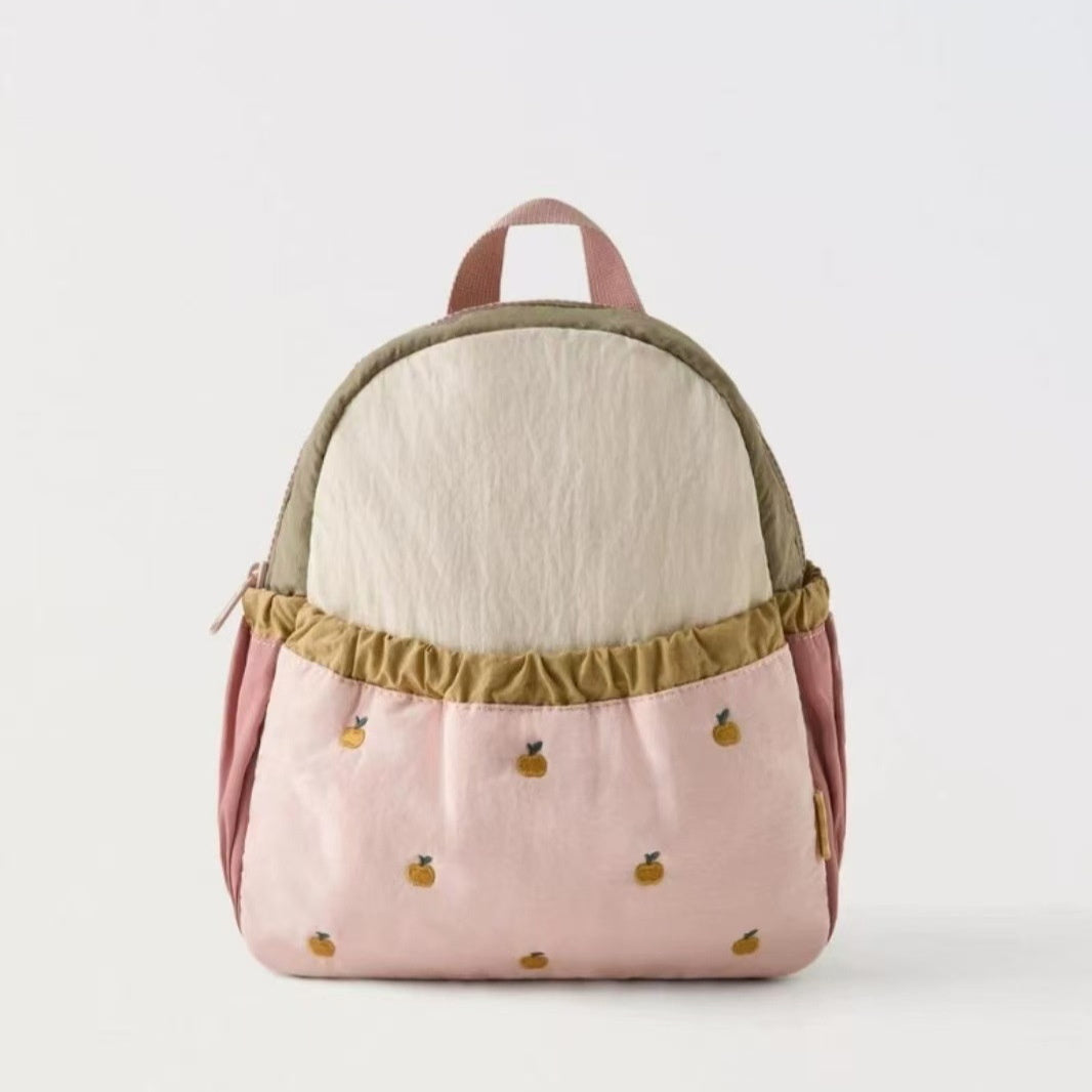 Children's Backpack Cute Spliced Apple Embroidery Schoolbag Baby Mini