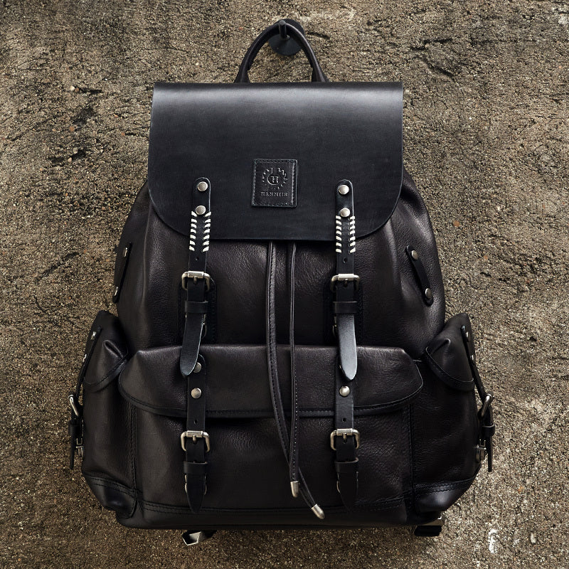 first layer leather mens large capacity travel backpack