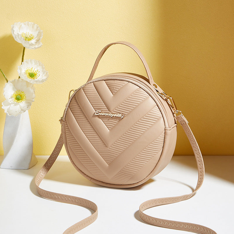 retro small round bag korean texture embossing